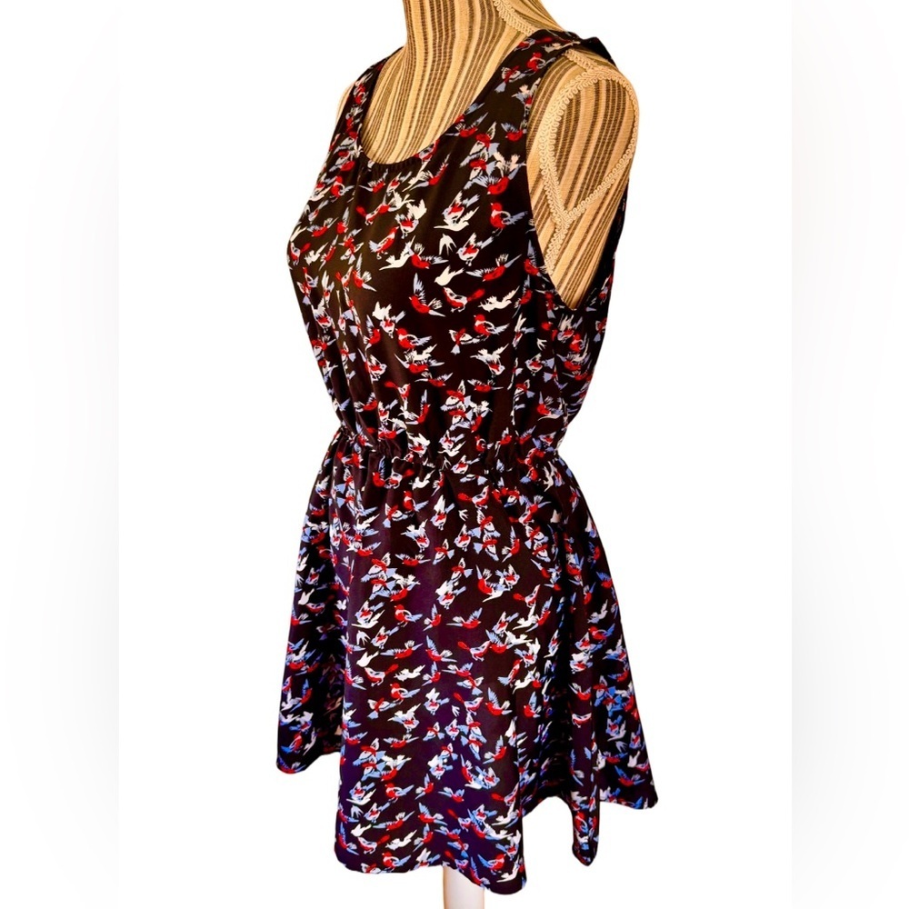 Whimsical Print Sleeveless Dress Red White & Blue